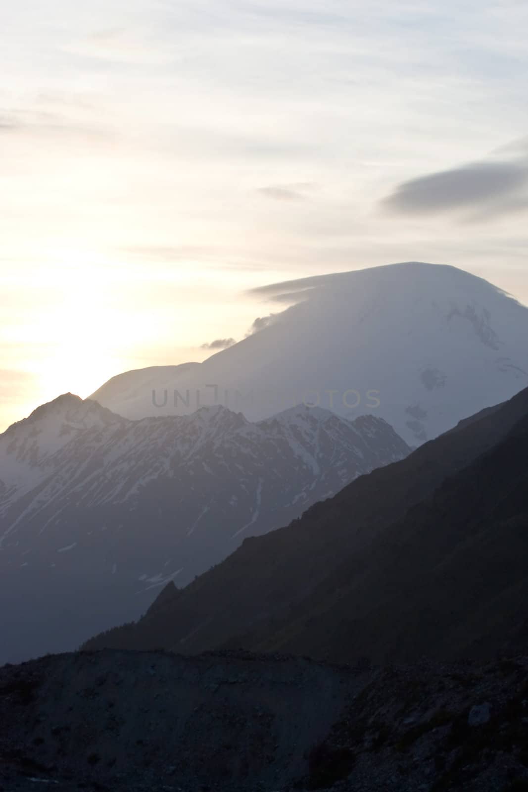 Sunset in Caucasus Mountains, Elbrus, Adilsu june 2010