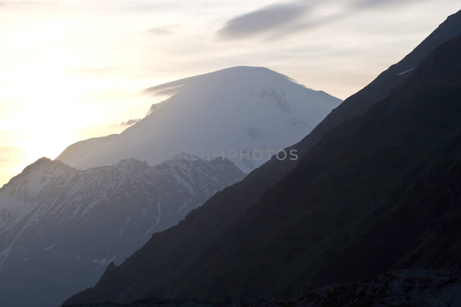 Sunset in Caucasus Mountains, Elbrus, Adilsu june 2010