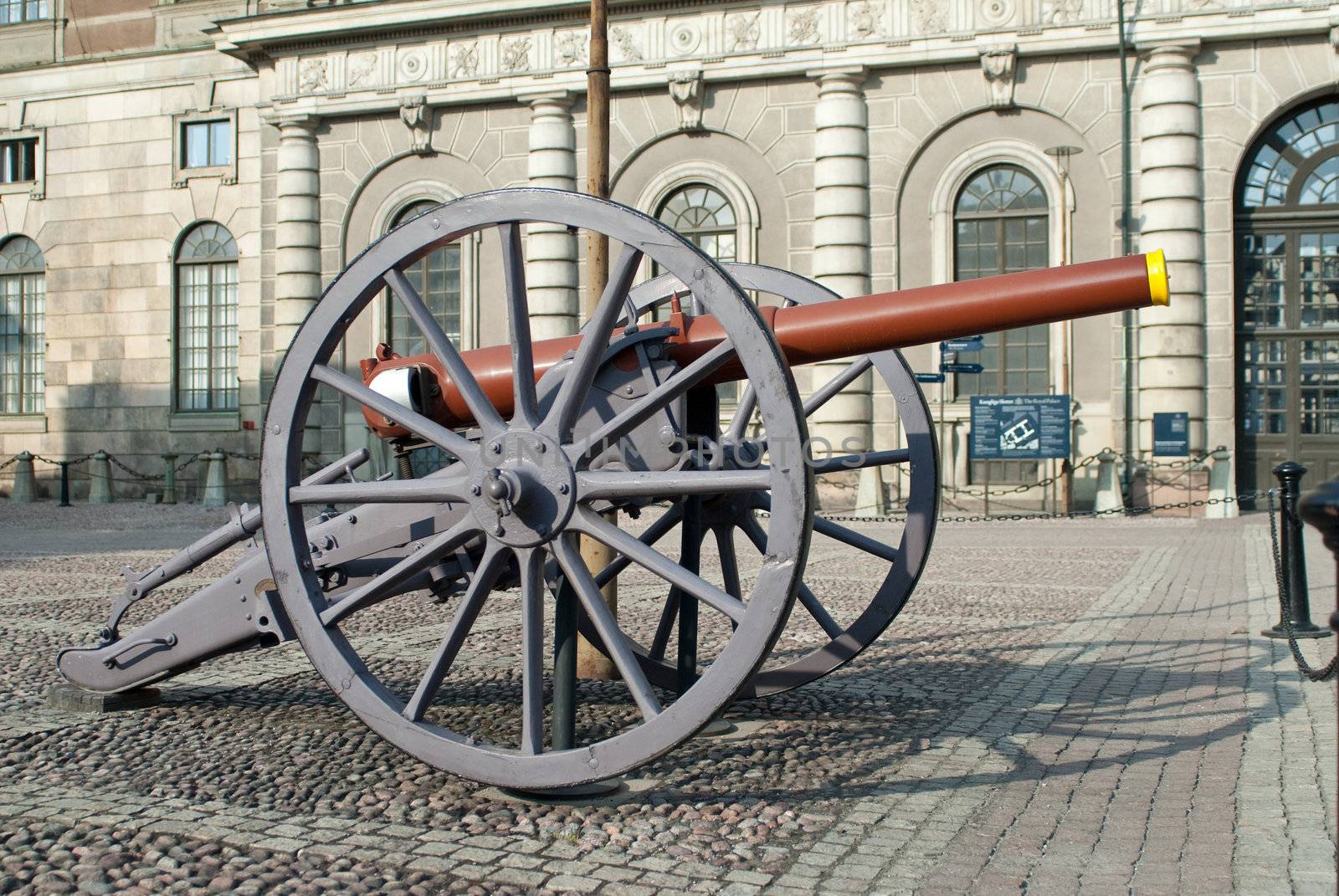 a old ancient canon in front of the royal palace in stockholm