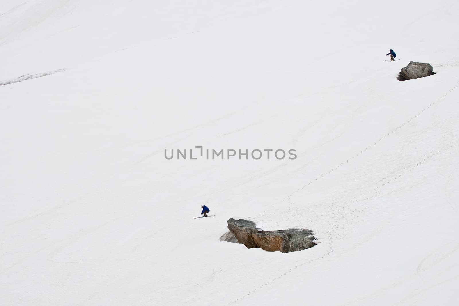 Freeriders on the slope, Caucasus, Elbrus, summer 2010