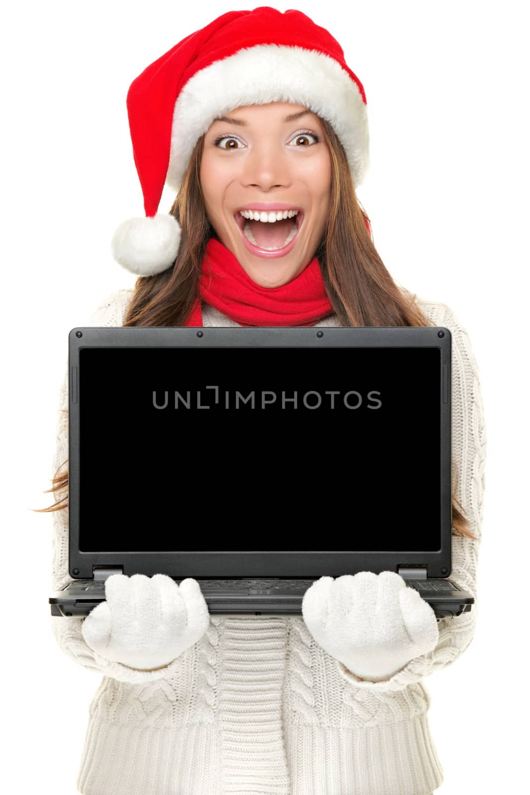 Christmas computer woman holding notebook by Maridav