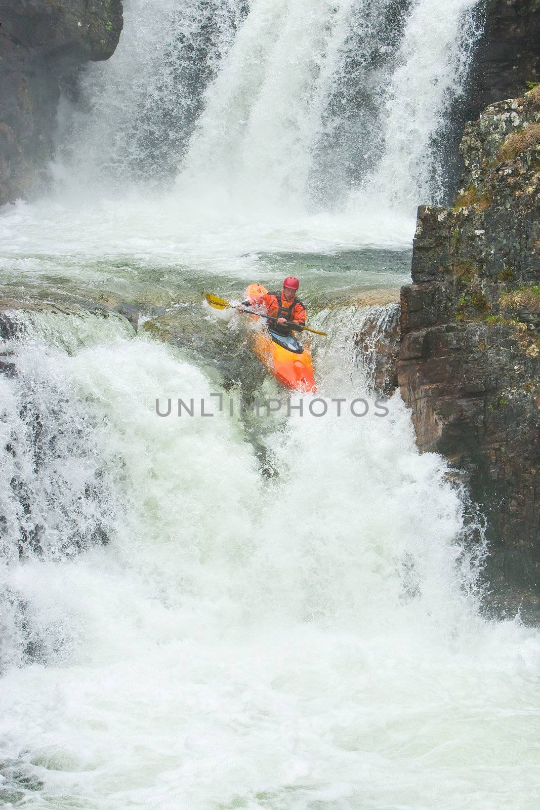 Kayak trip on the waterfalls in Norway. July 2010