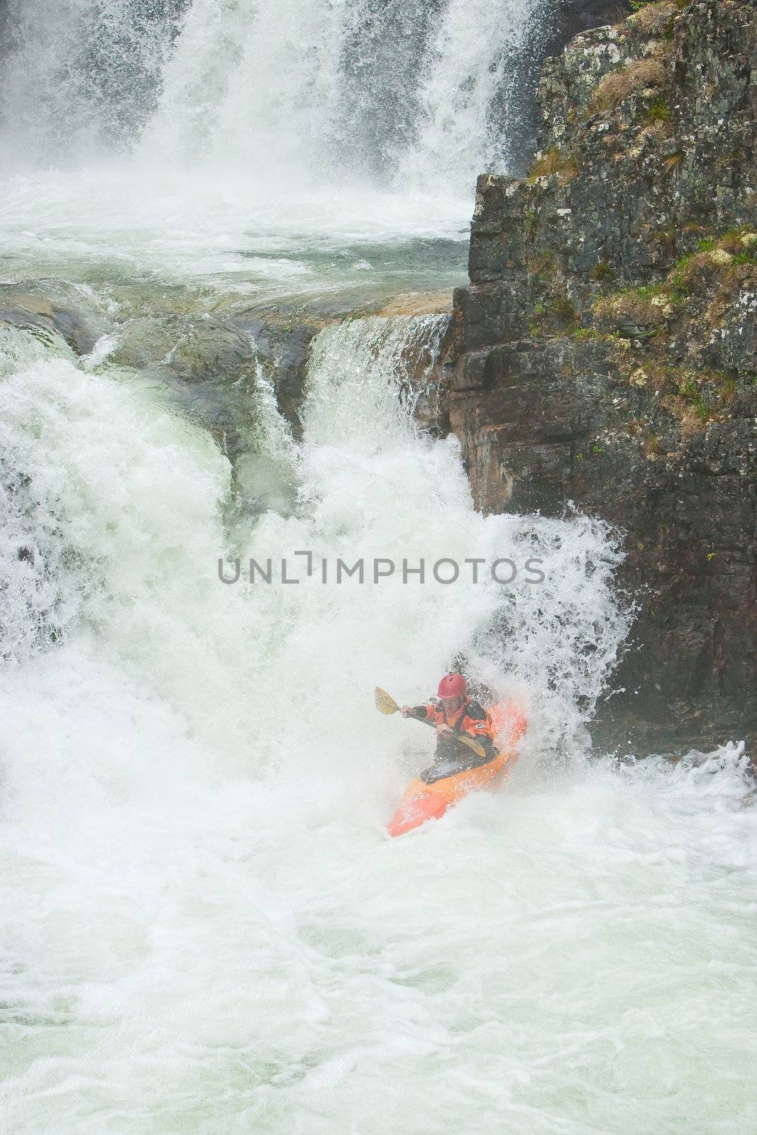 Kayak trip on the waterfalls in Norway. July 2010