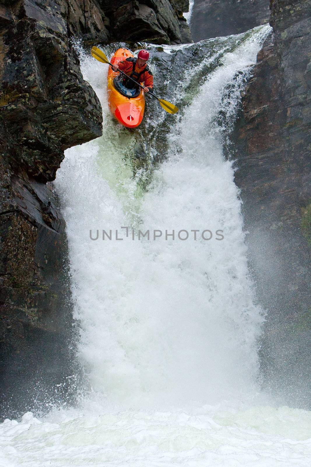 Kayak trip on the waterfalls in Norway. July 2010