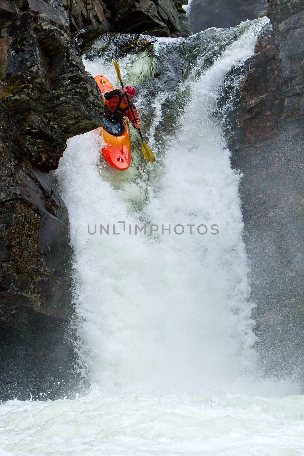 Kayak trip on the waterfalls in Norway. July 2010