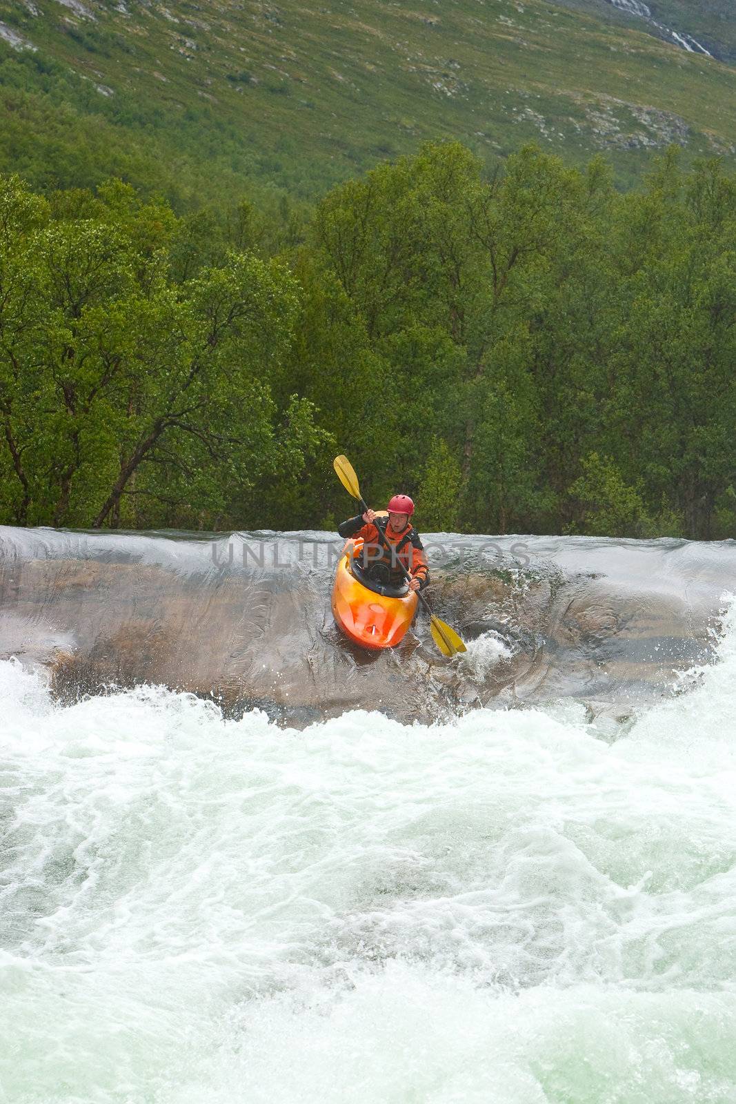 Kayak trip on the waterfalls in Norway. July 2010