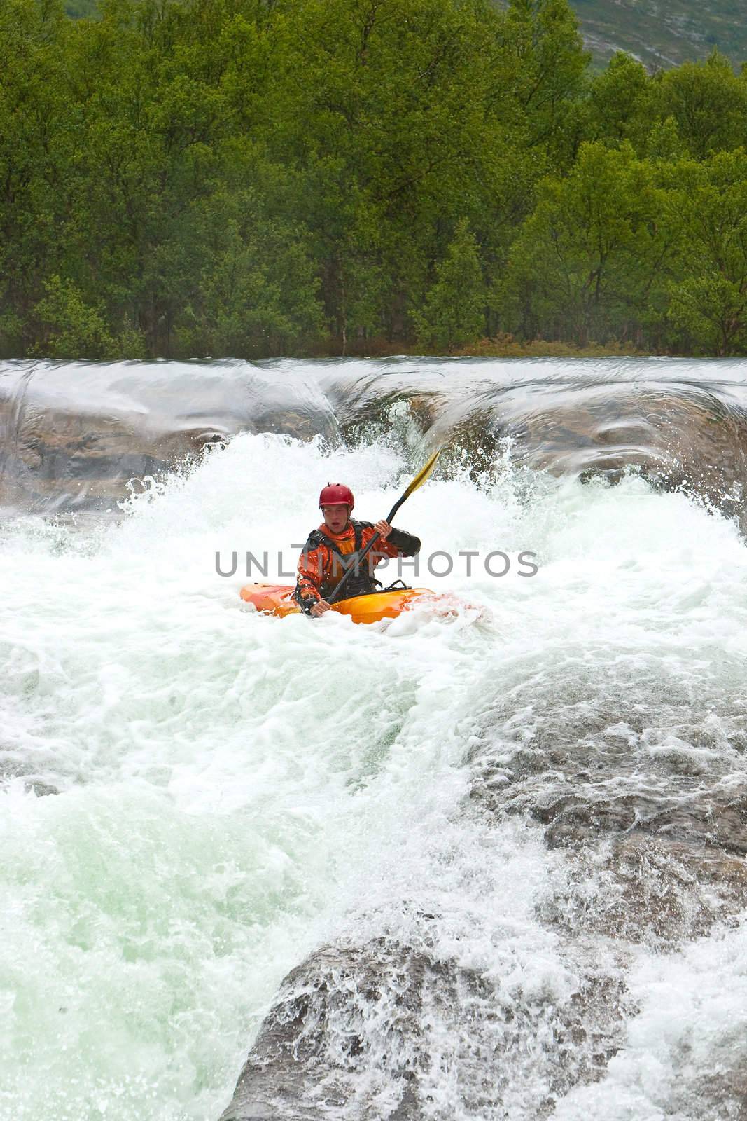 Kayak trip on the waterfalls in Norway. July 2010