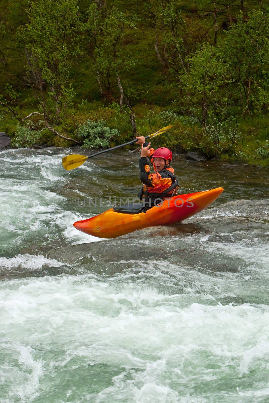 Kayak trip on the waterfalls in Norway. July 2010