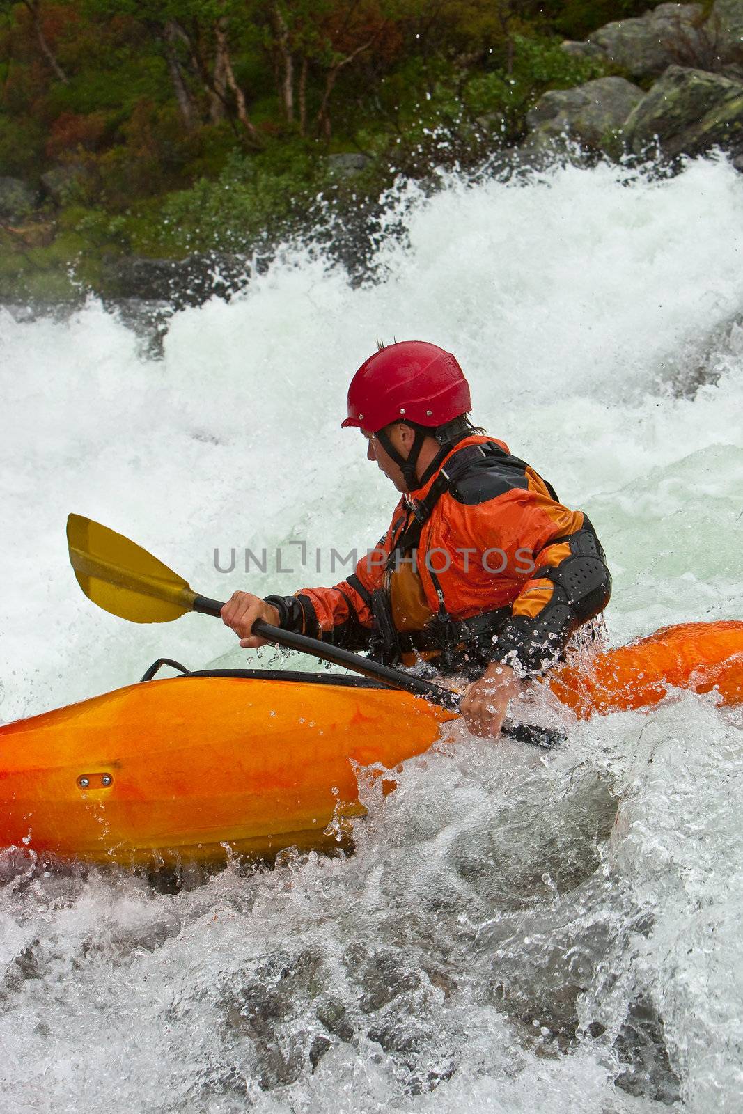 Kayak trip on the waterfalls in Norway. July 2010