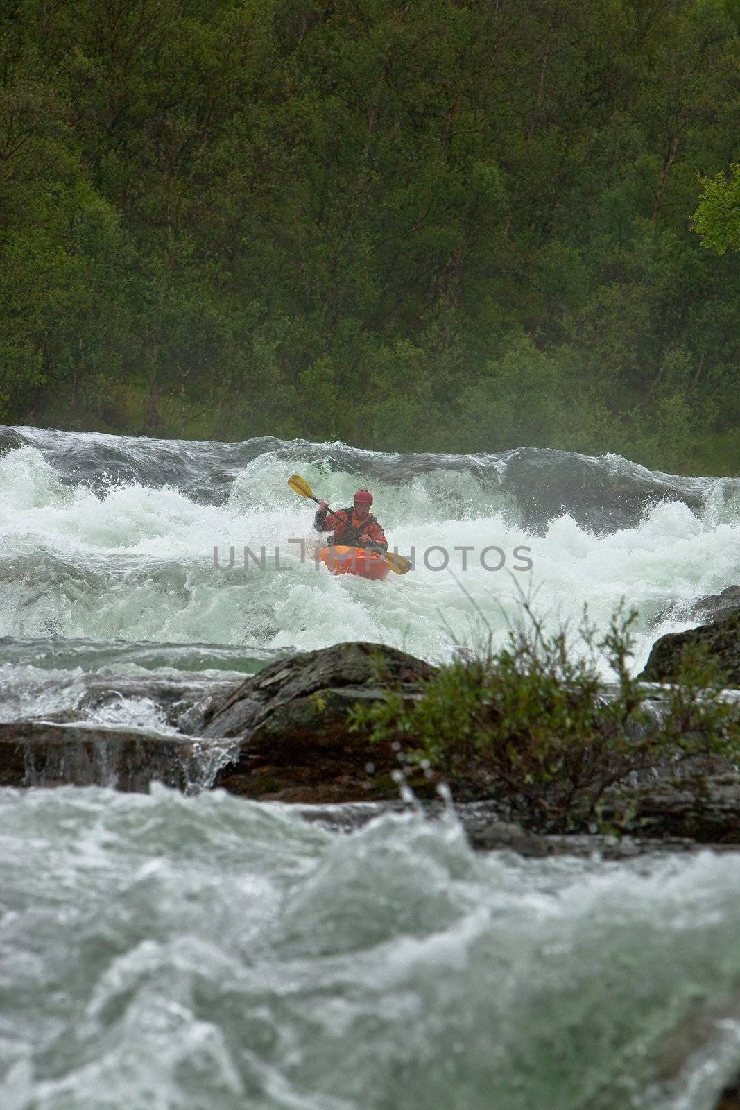 Kayak trip on the waterfalls in Norway. July 2010