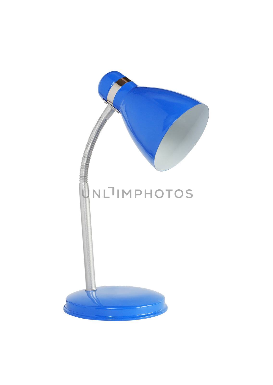 Modern blue desk lamp on white background. Isolated with clipping path