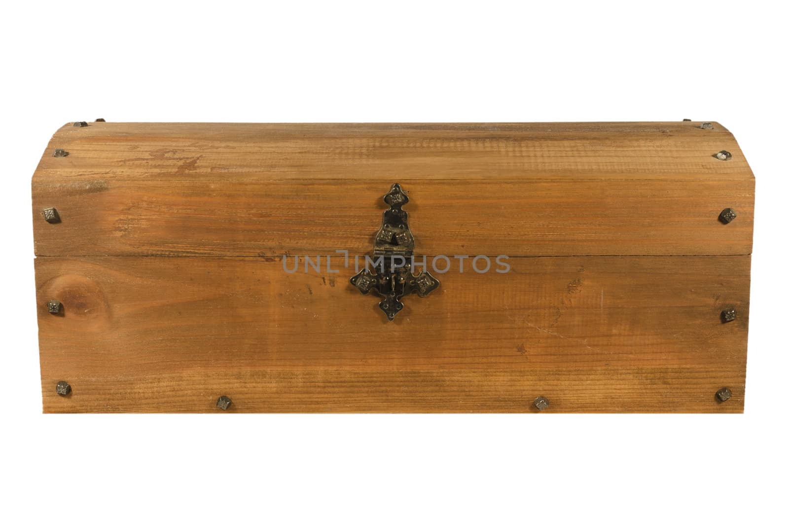 old wooden coffer closed isolated on a white background