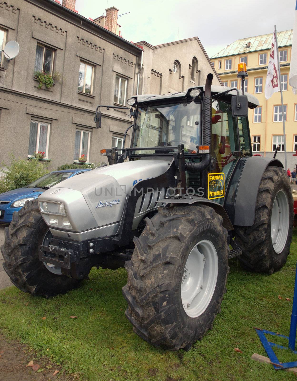 Lambordini tractor exposed on Sales Exposition in Libverda - the agricultural school in Decin