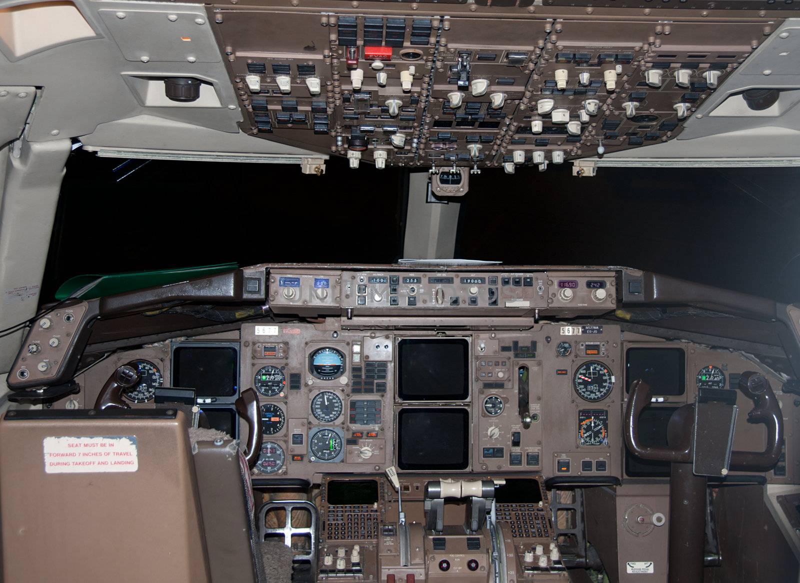 cockpit of a commercial passenger airliner without pilots