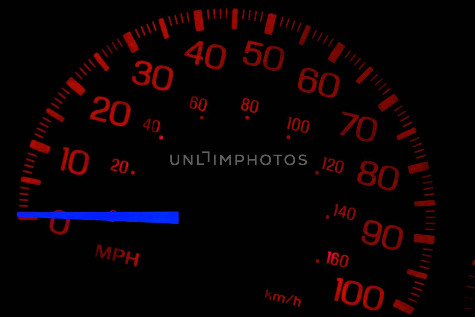 red speedometer on black background