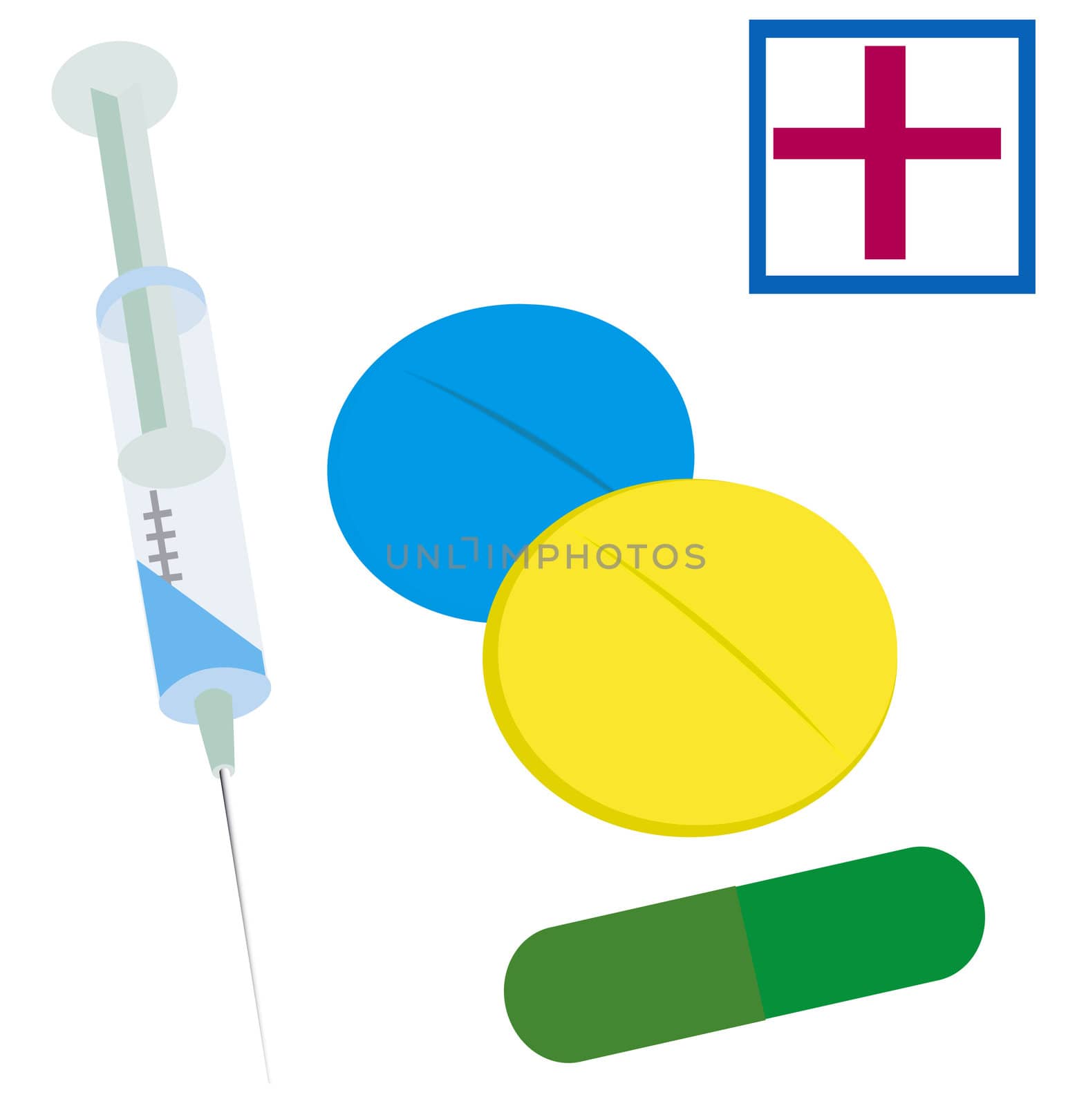 Medical preparations of the tablet and syringe with medicine