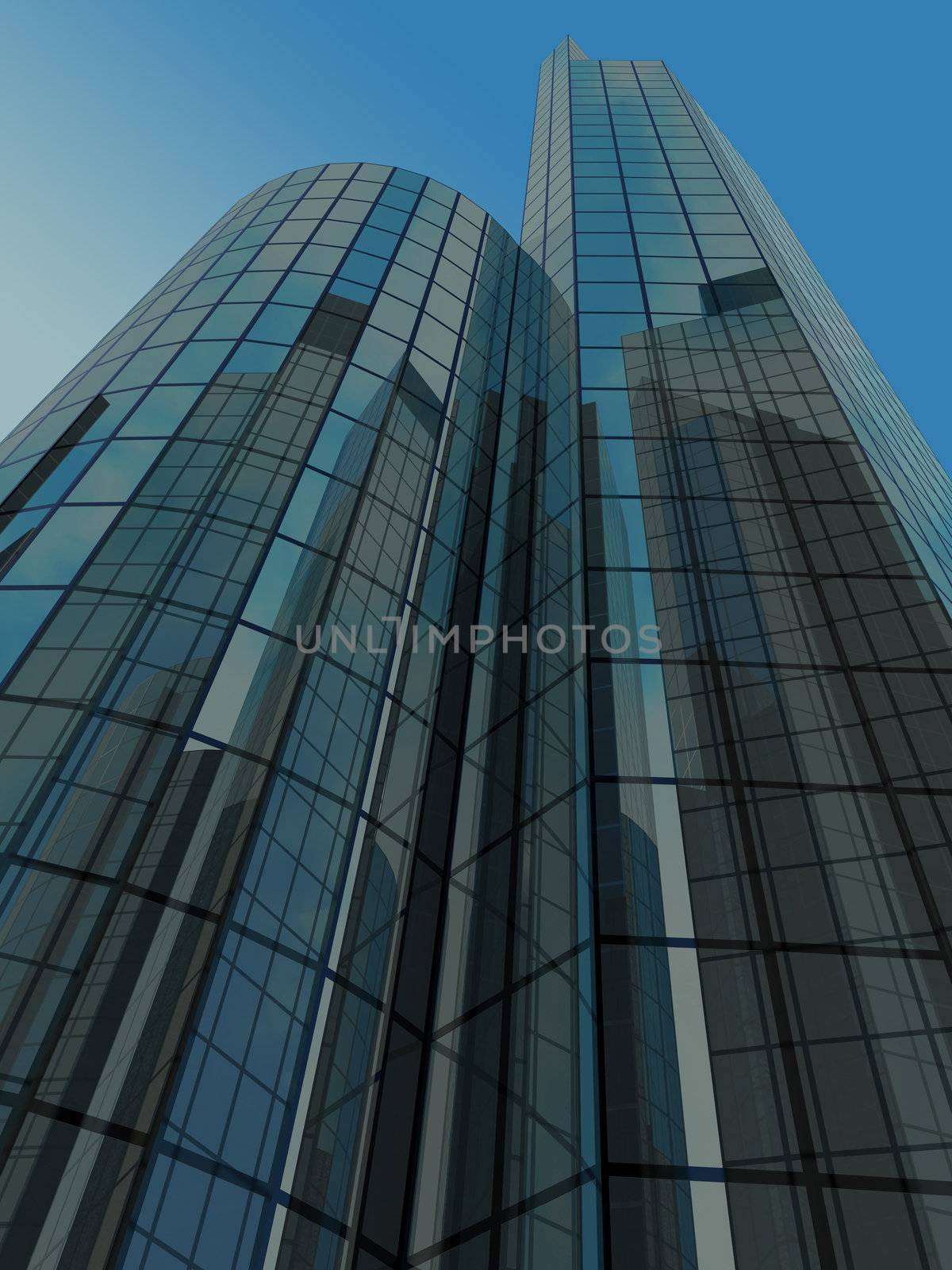 Skyscraper with tinted windows on the background of a cloudless sky