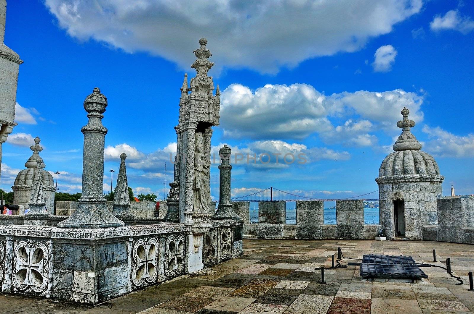 view of Belem Tower, one the most famous landmark in the city of Lisbon (Portugal)