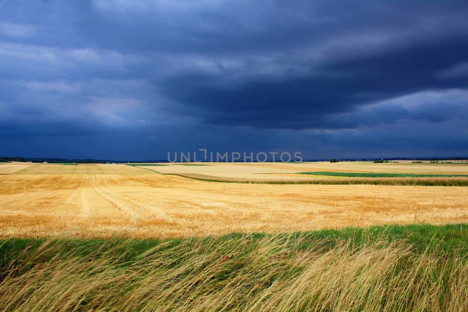 Dramatic landscape under a cloudy sky in autumn 