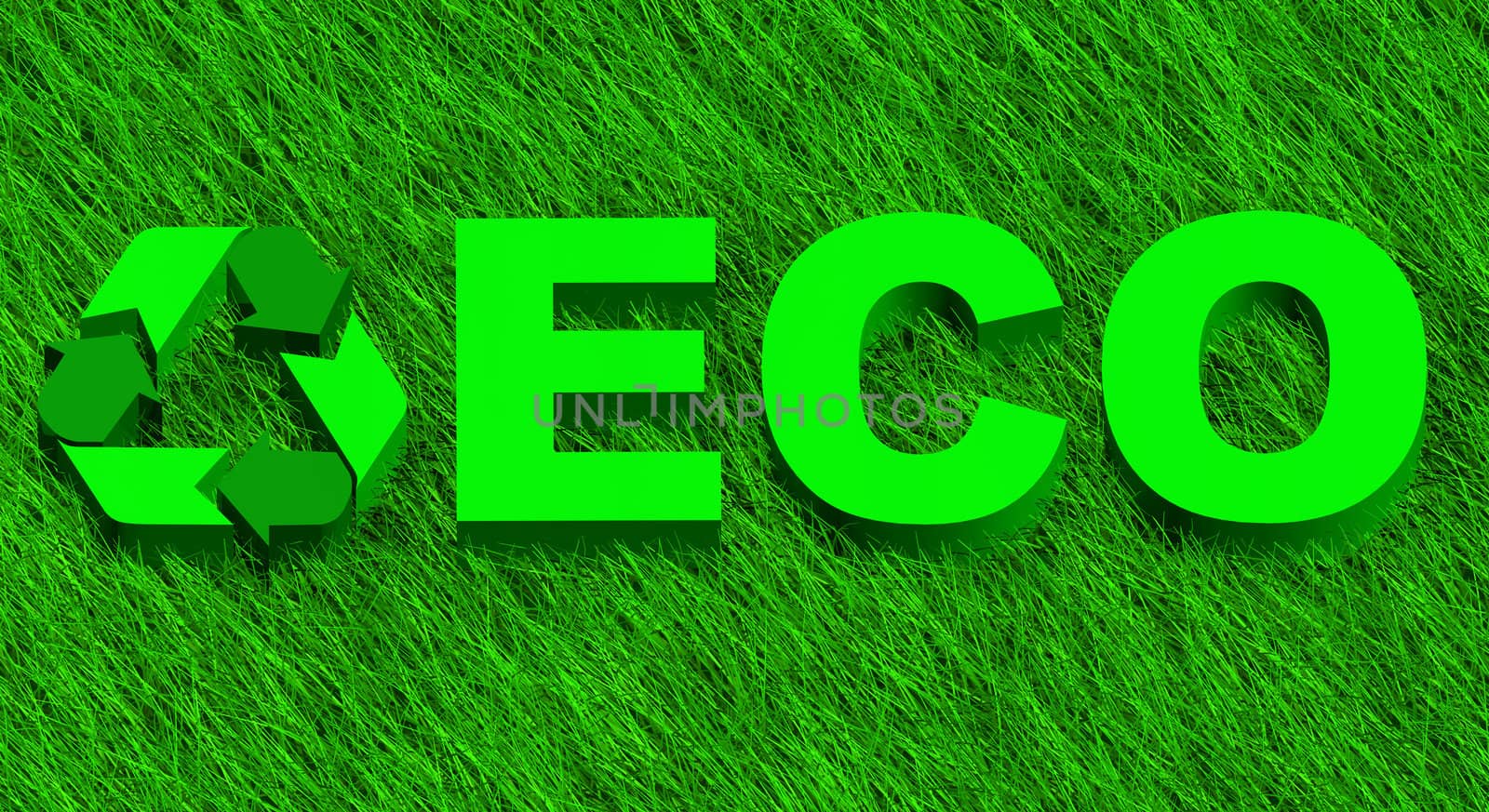 3D illustration of eco word over green grass