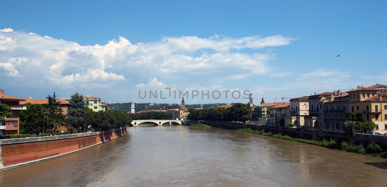 Verona panoramic view from the bridge, Italy