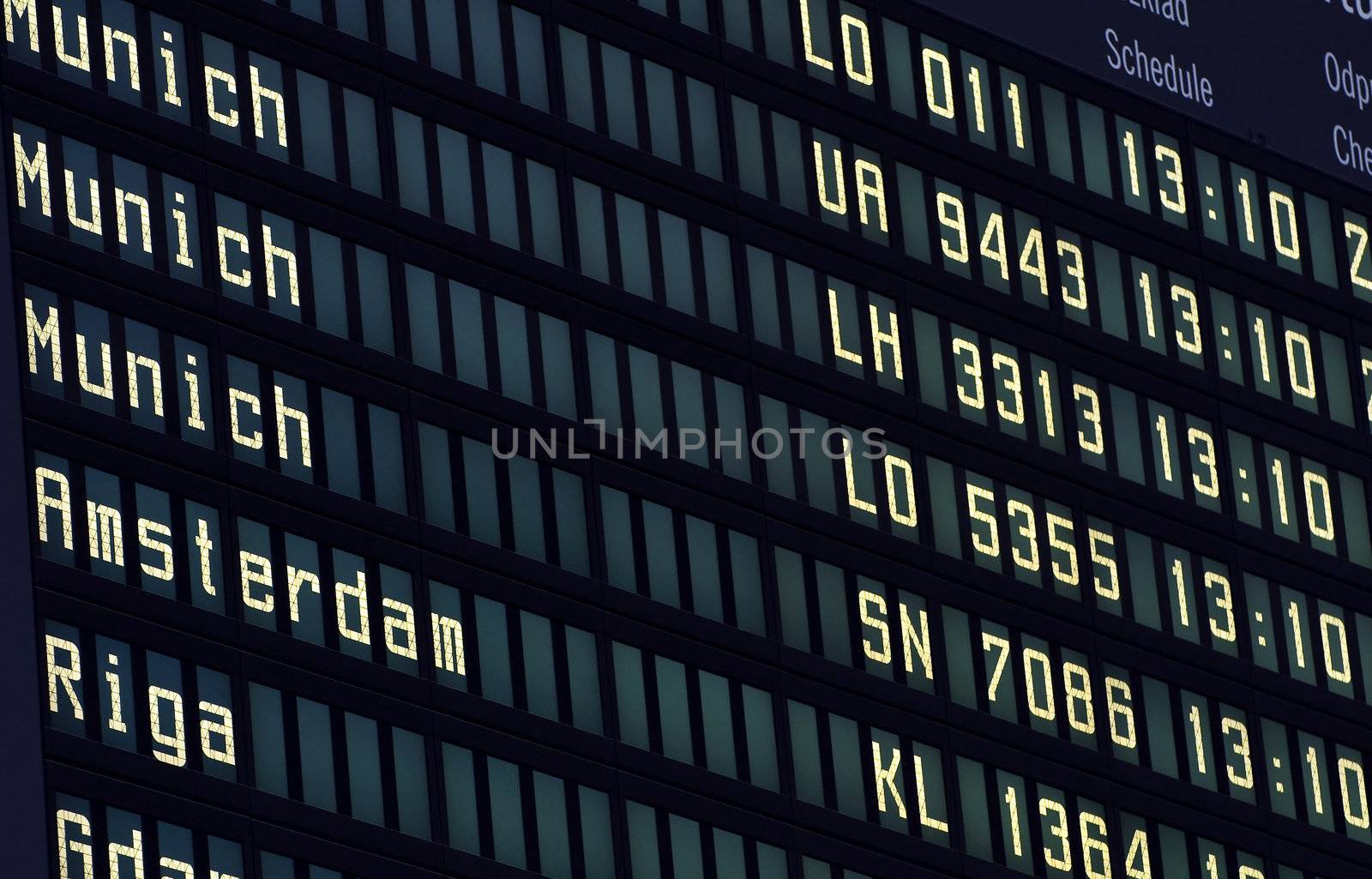 International airport information board, departures arrivals timetable.