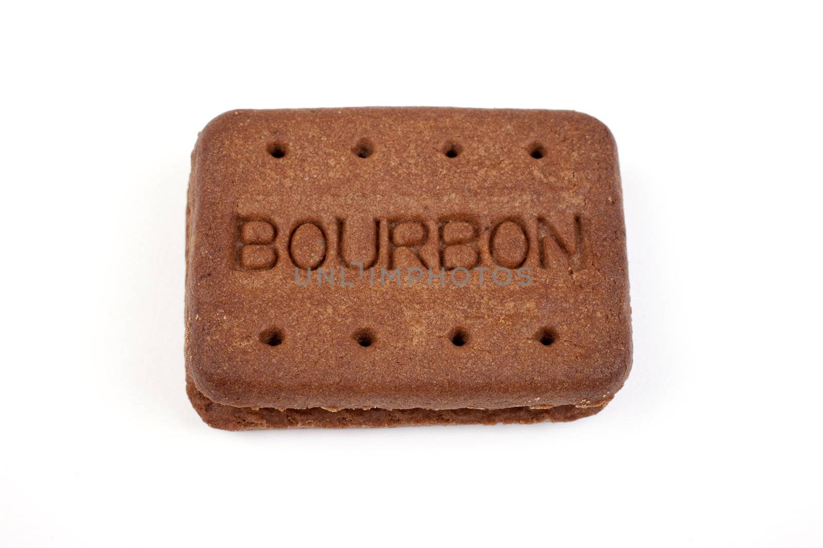 A Bourbon biscuit on a white background.