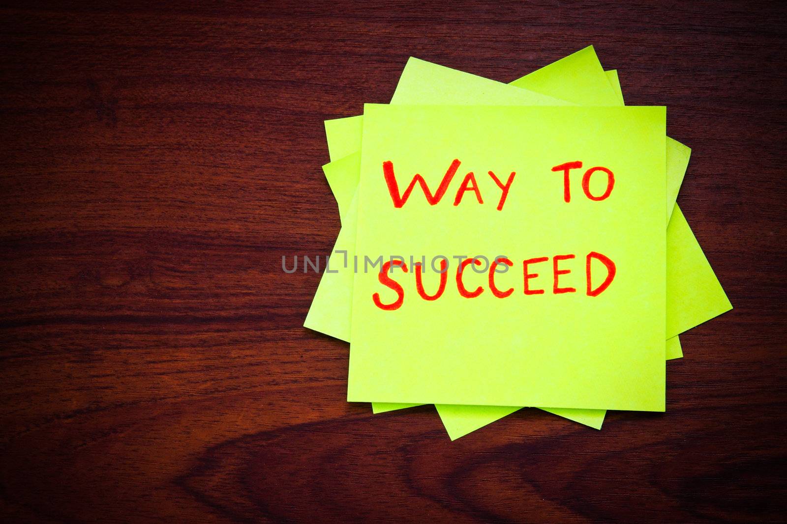 Way to succeed on yellow sticky note against wood wall by nuchylee