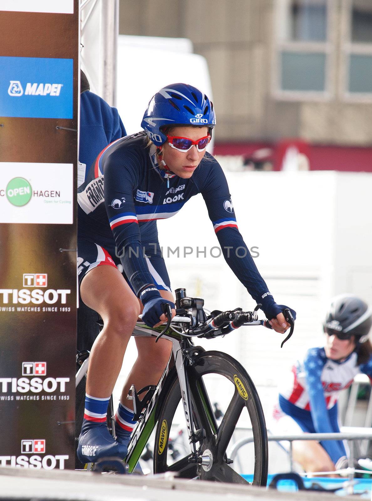 COPENHAGEN - SEPTEMBER 19: Mathilde Favre, French junior cyclist at the UCI time trial championships in Copenhagen. The event starts on September 19 - 25, 2011 in Copenhagen and Rudersdal, Denmark.
