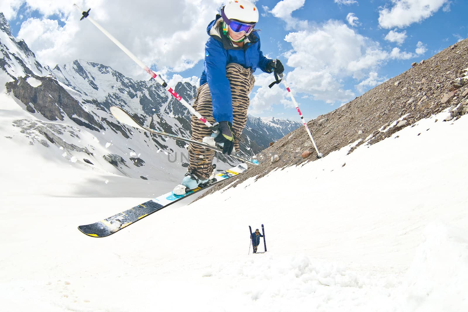 Freerider, jumping in a mountains, Caucasus, summer, 2010