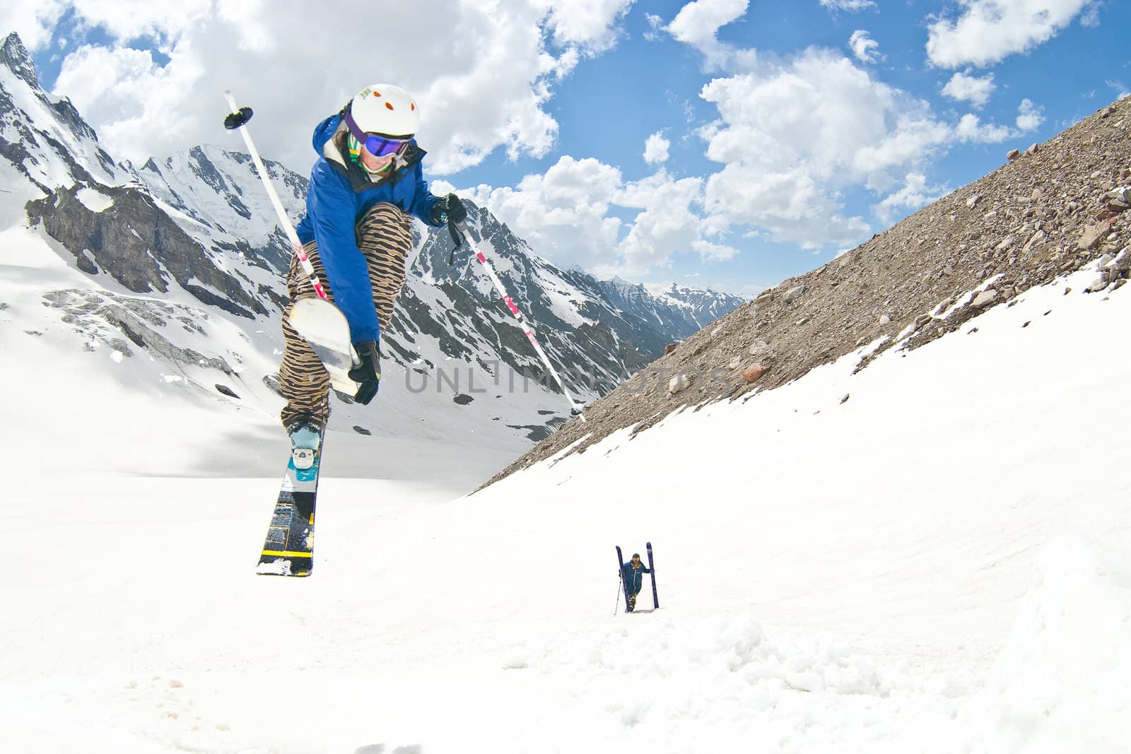 Freerider, jumping in a mountains, Caucasus, summer, 2010