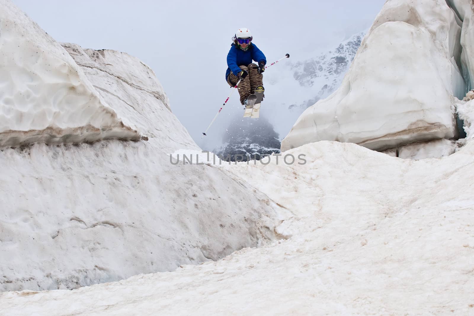 Freerider, jumping in a mountains, Caucasus, summer, 2010