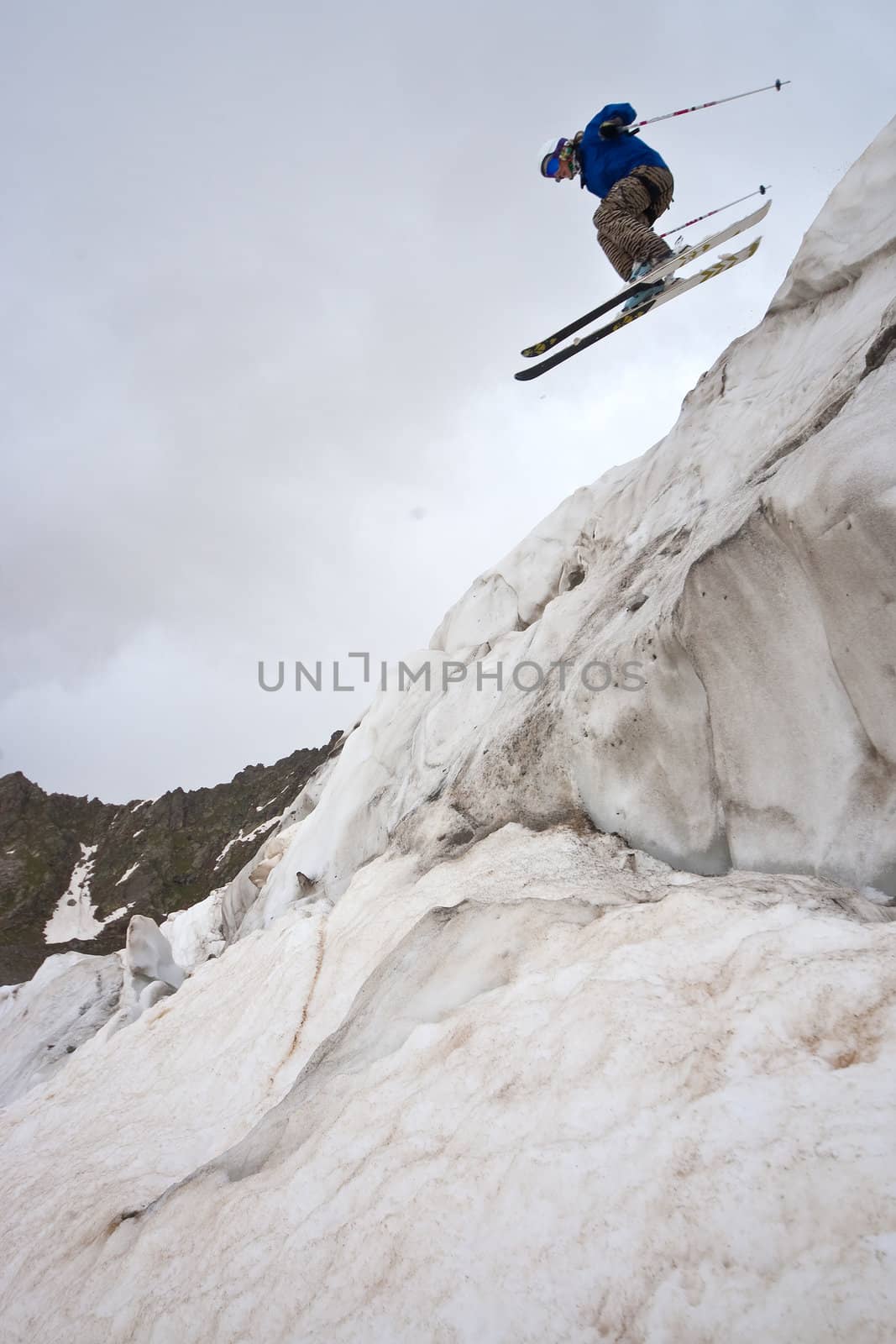 Freerider, jumping in a mountains, Caucasus, summer, 2010