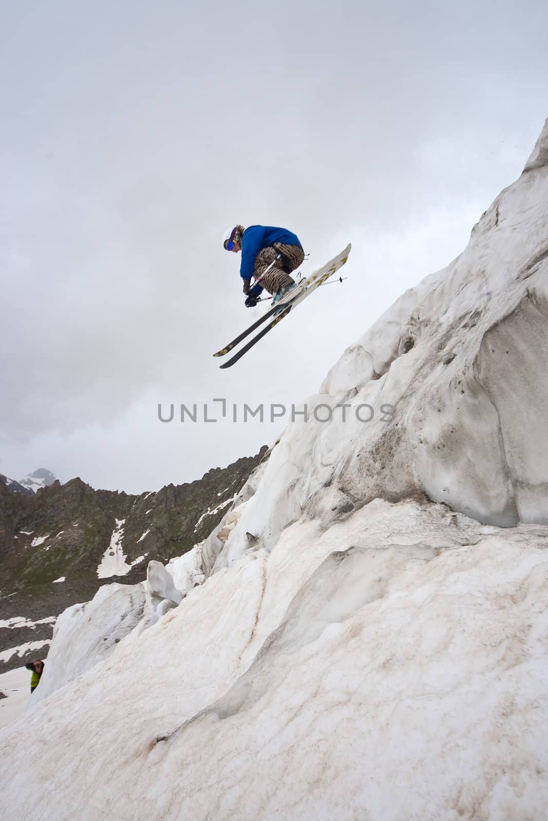 Freerider, jumping in a mountains, Caucasus, summer, 2010