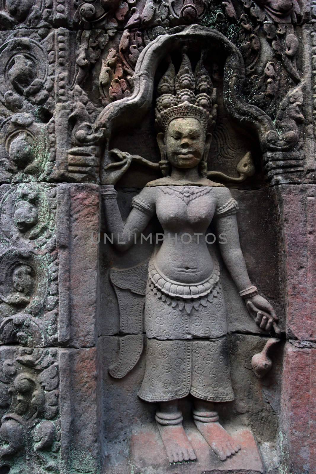 A wall carving from the Angkor temples in Cambodia.
