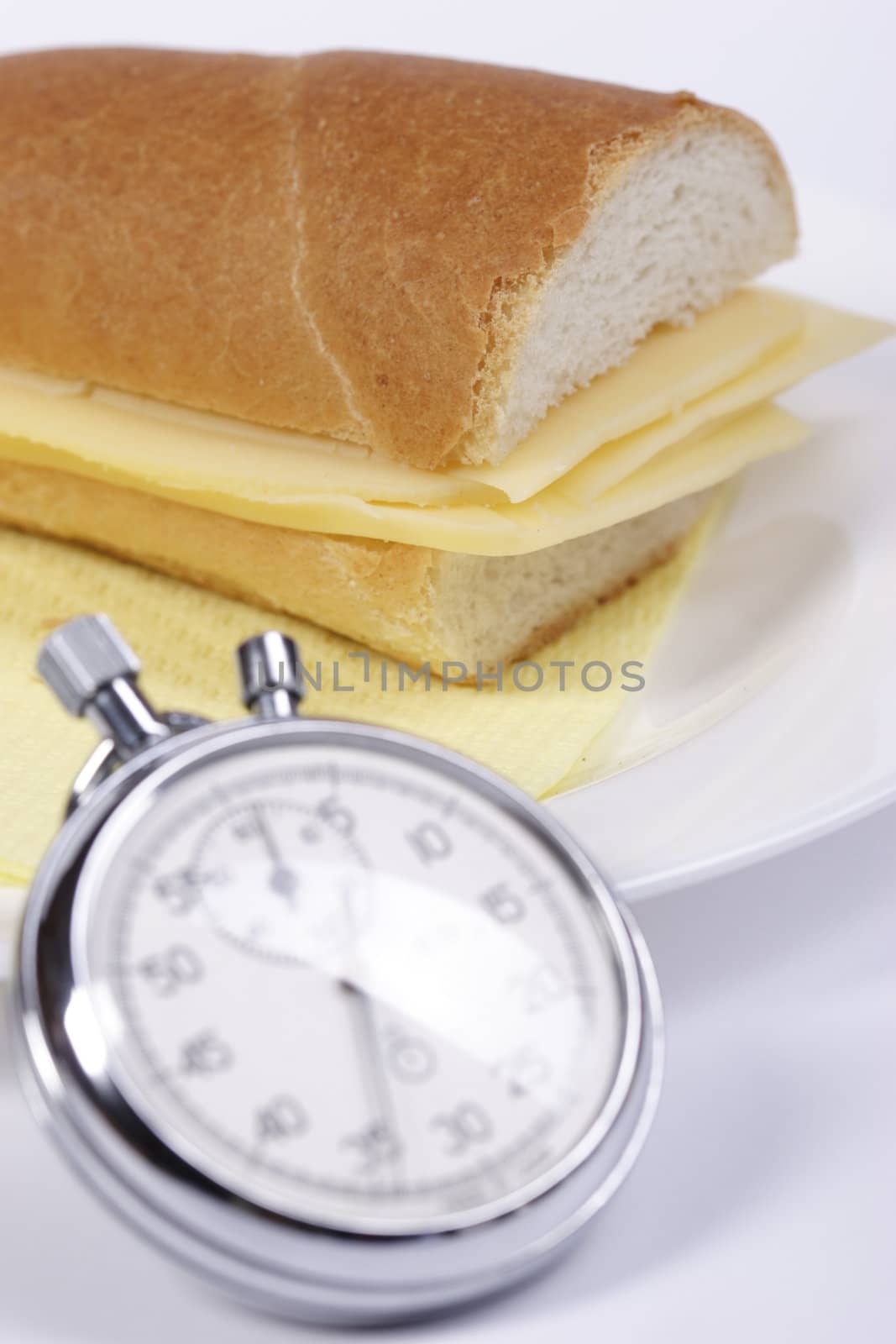 isolated cheese sandwich and stop-watch