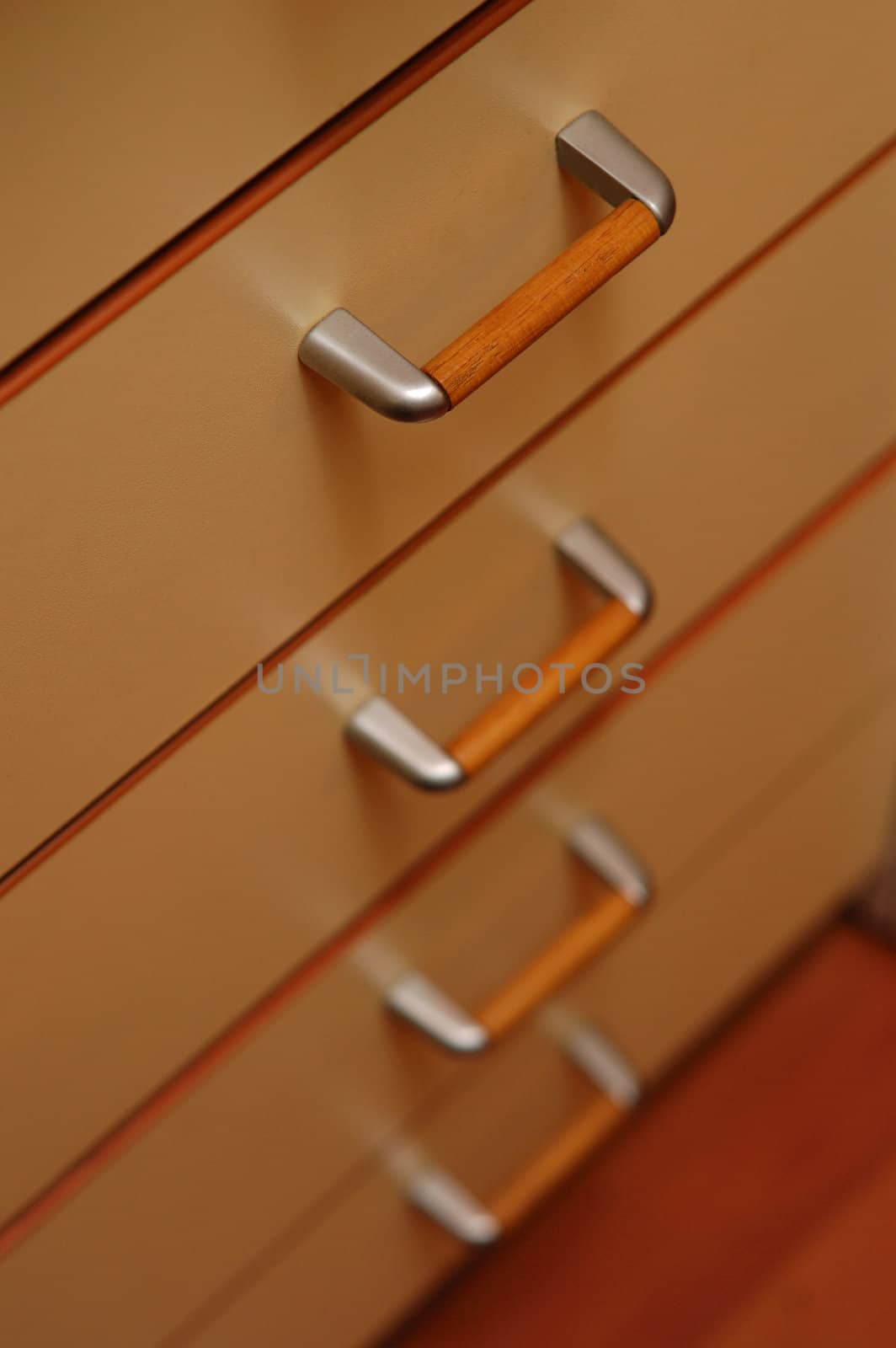 kitchen cupboard with wooden drawers