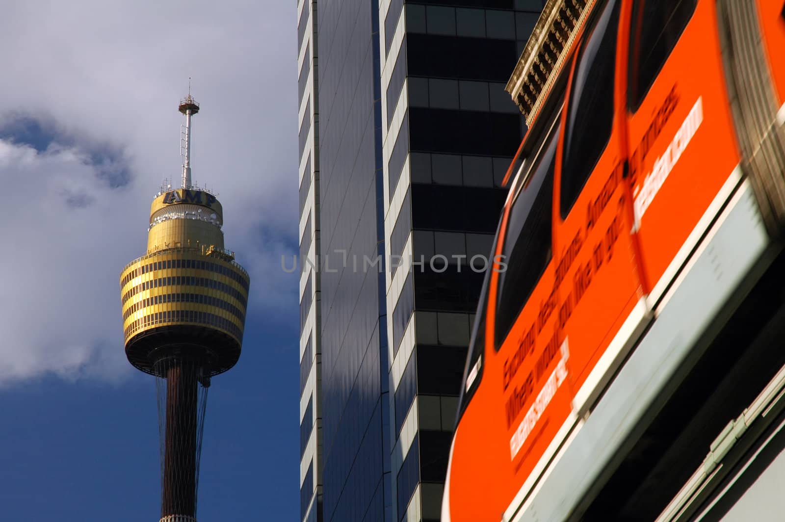 sydney tower and red monorail, detail photography