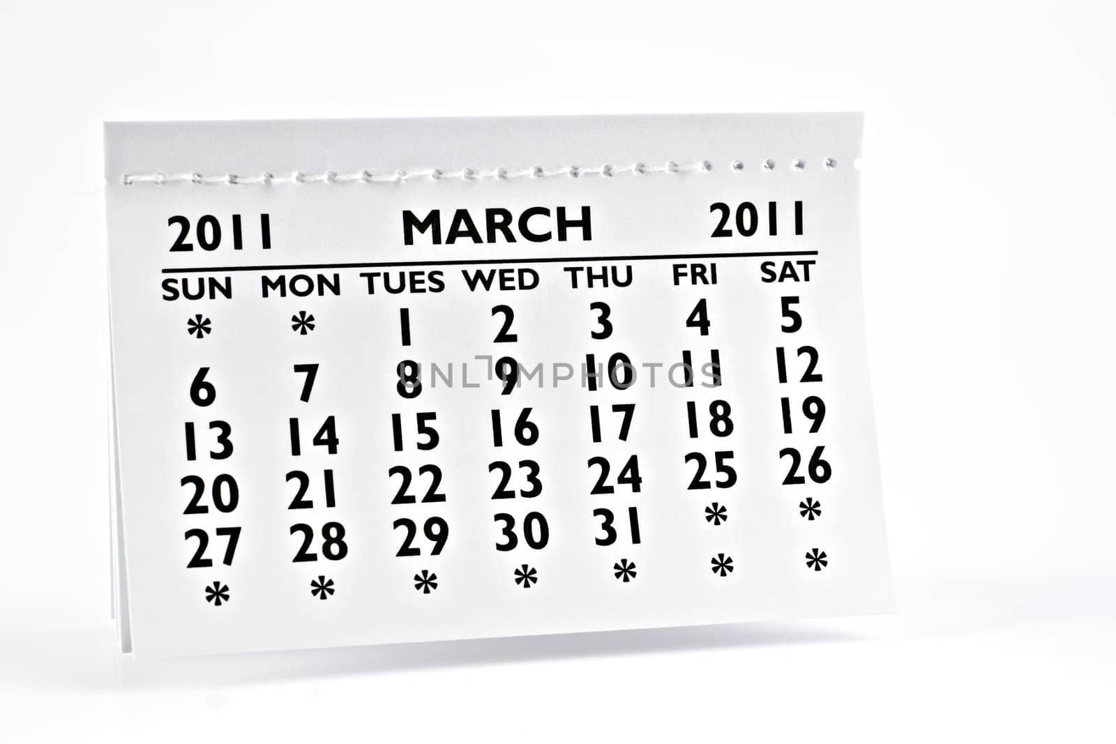 March 2011 - Calendar, macro photography. On a white background.