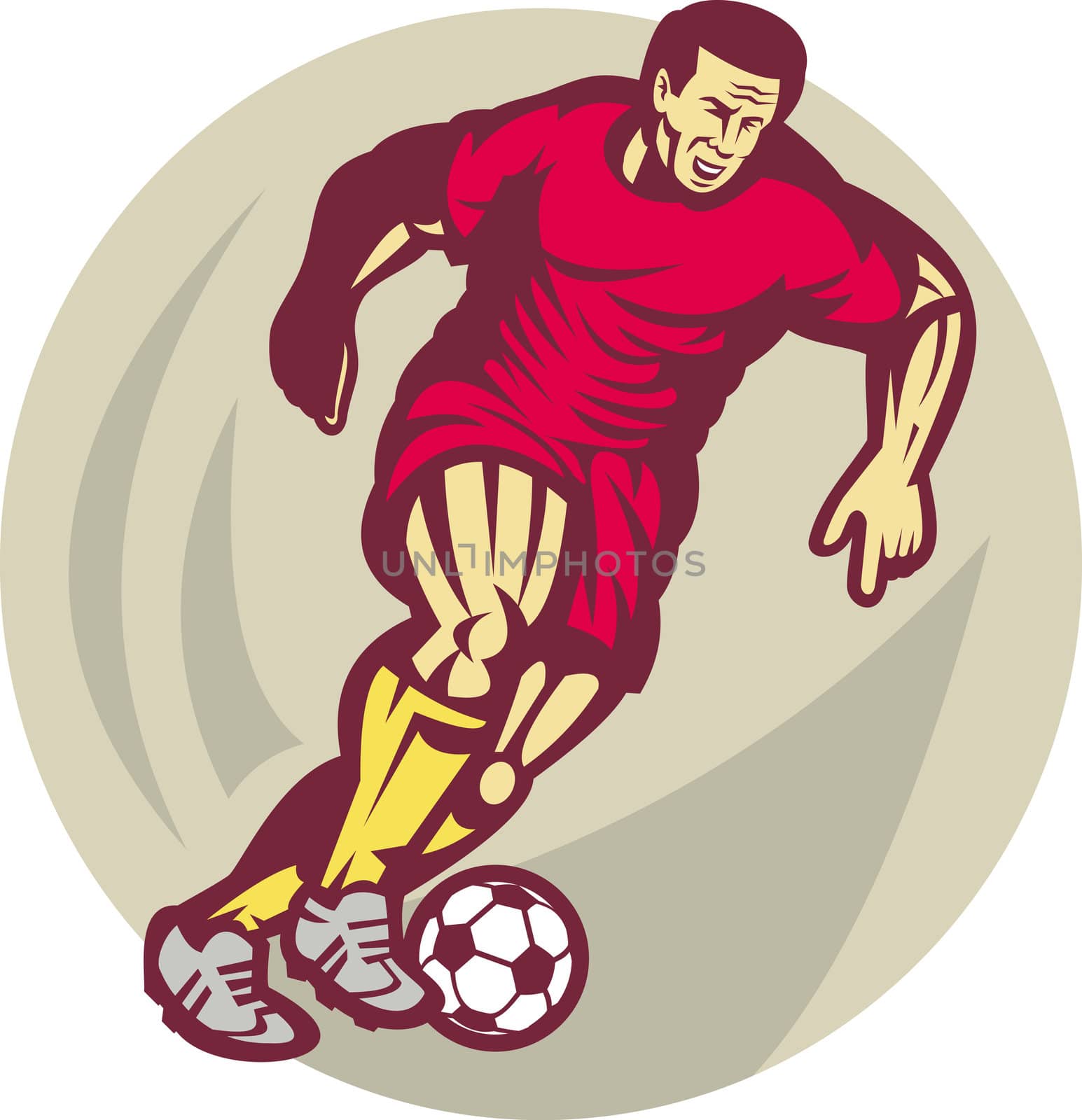 Soccer player running and kicking the ball  by patrimonio