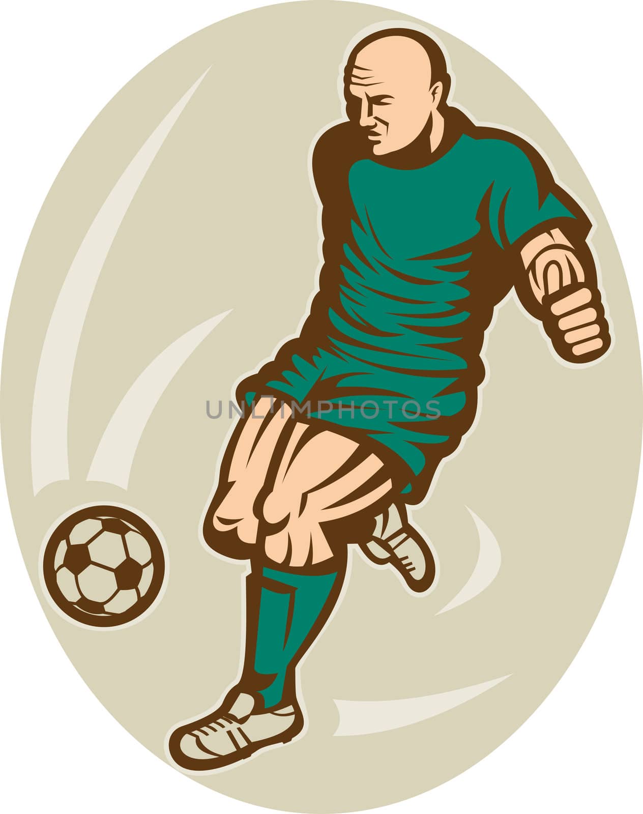 illustration of a Soccer player kicking the ball viewed from the front