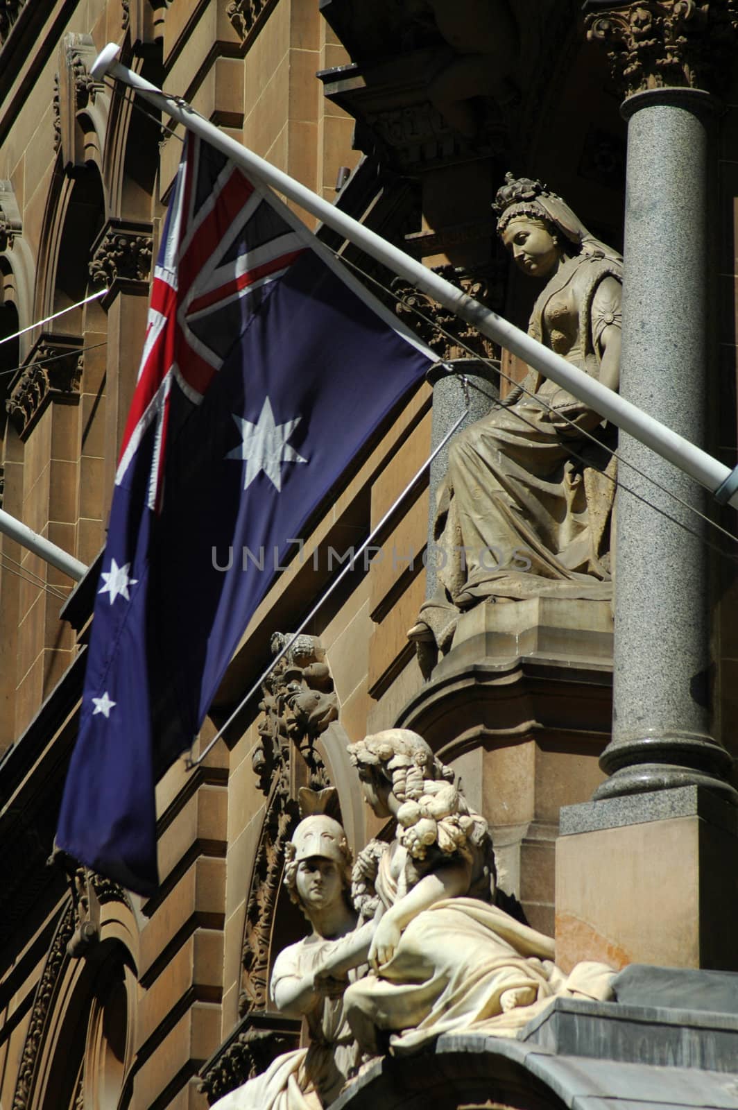 australian flag and architecture detail, photo taken in Sydney,