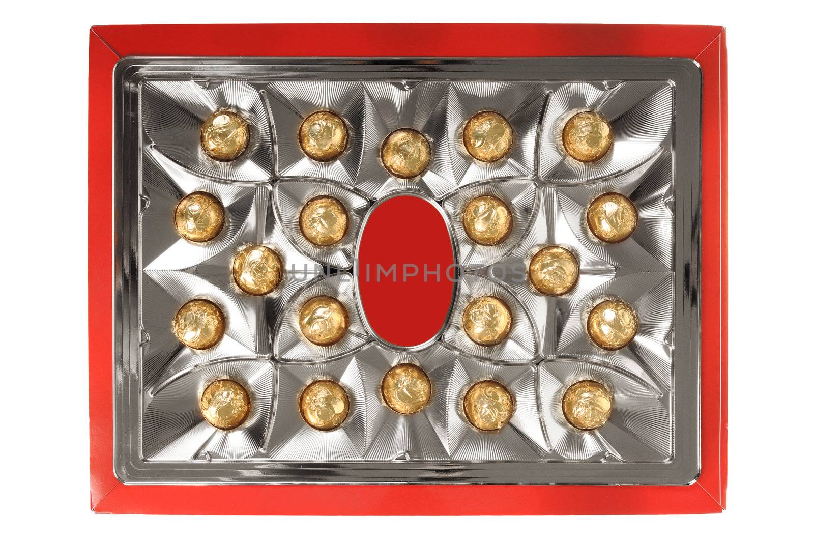 A box of luxury chocolates isolated on white background