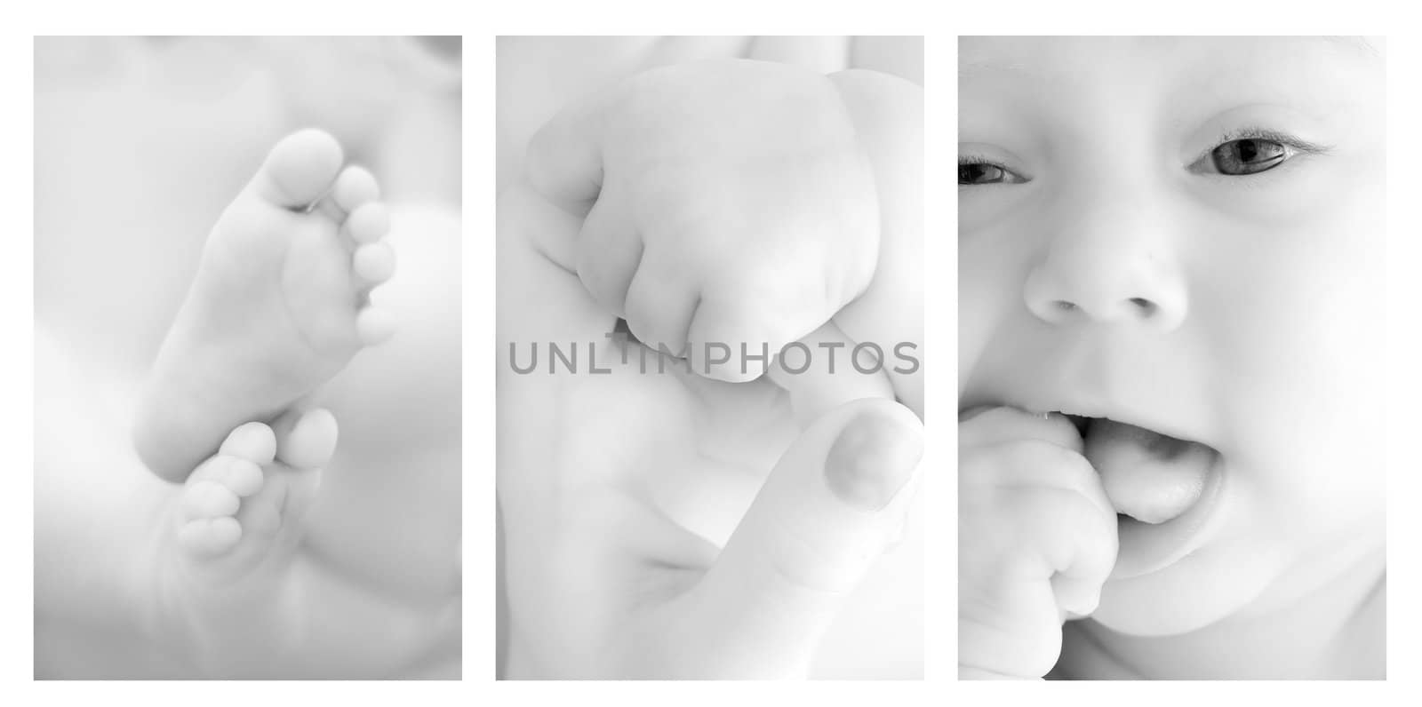 Three shots of cute details of a baby 
