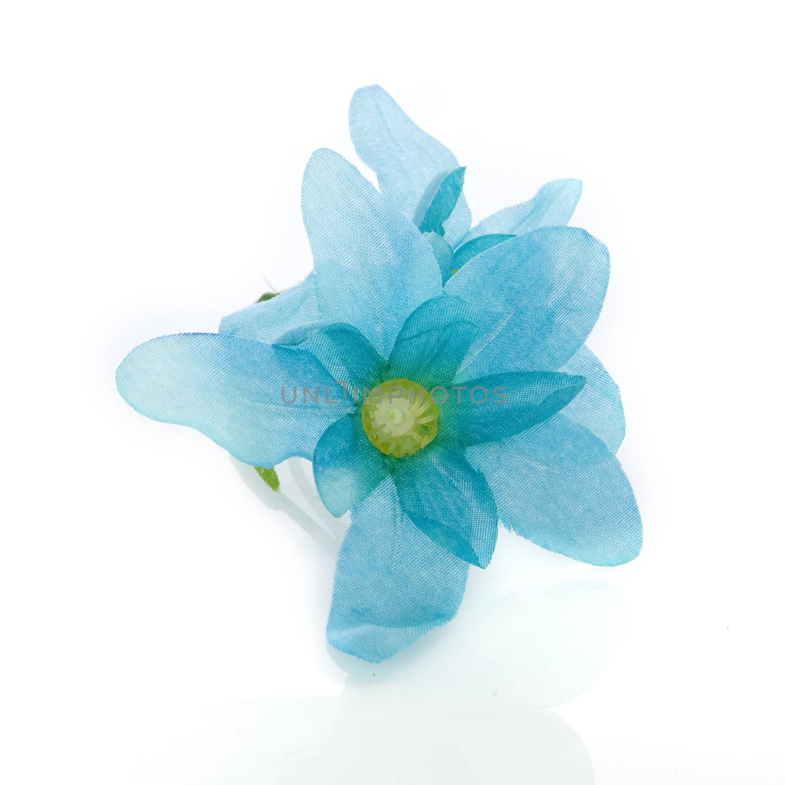 a blue silk flower