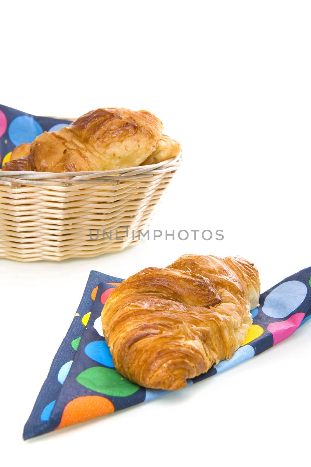 a croissant on a dotted napkin