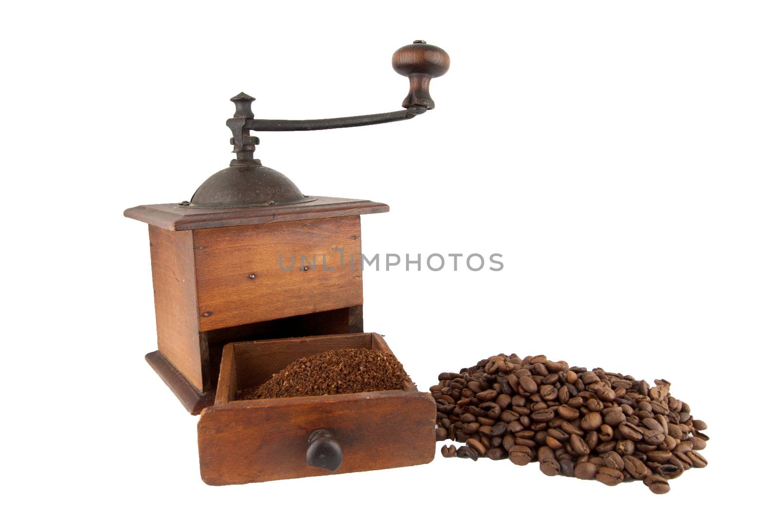 Traditional coffee grinder with its drawer
