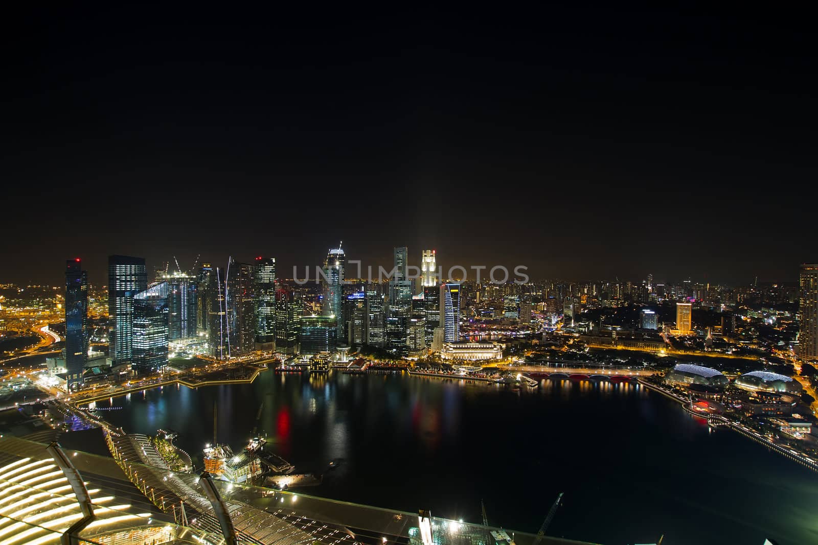 Singapore Central Business District Skyline by River Night Scene