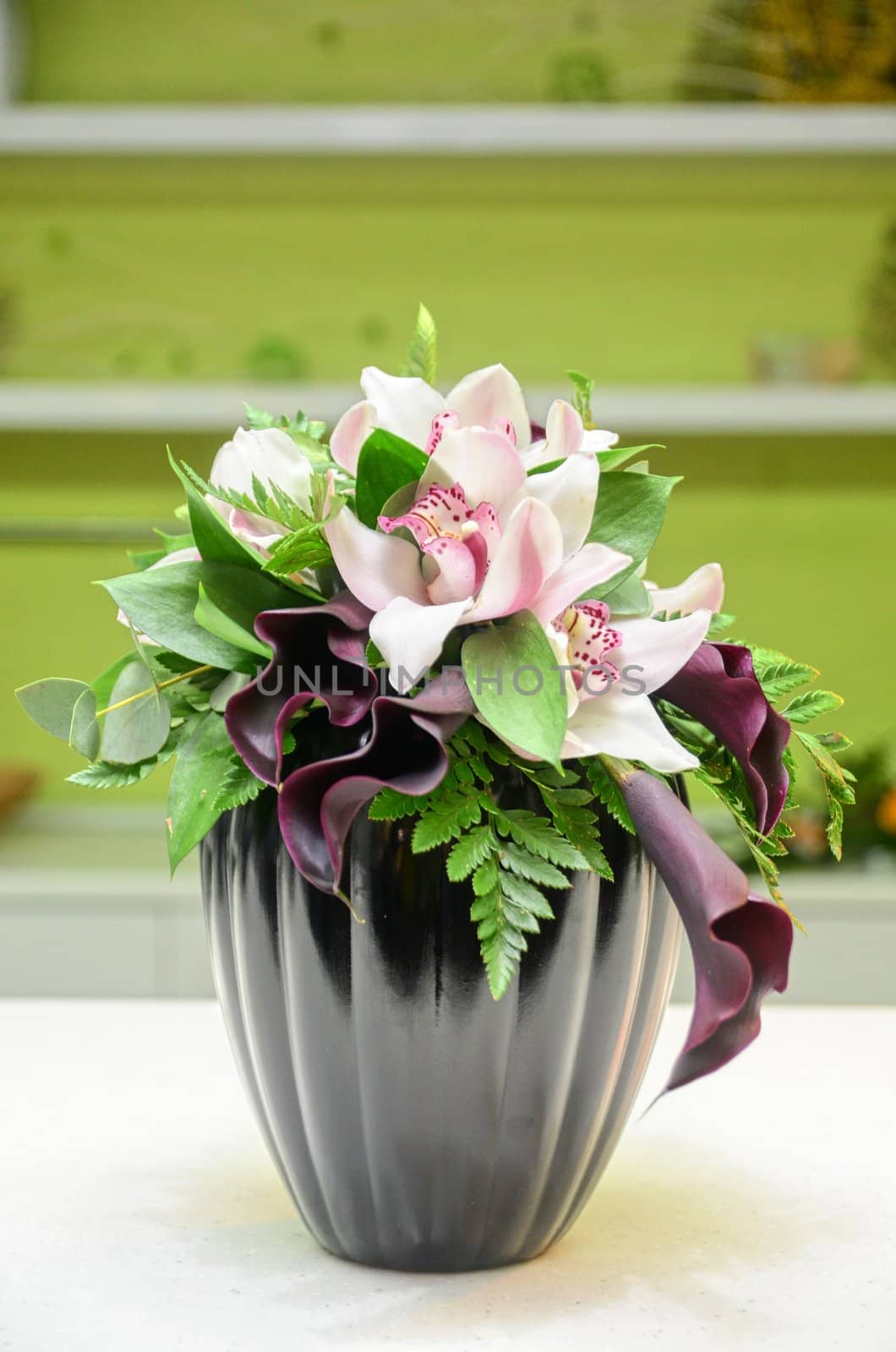 Wedding Bunch of flowers closeup at table