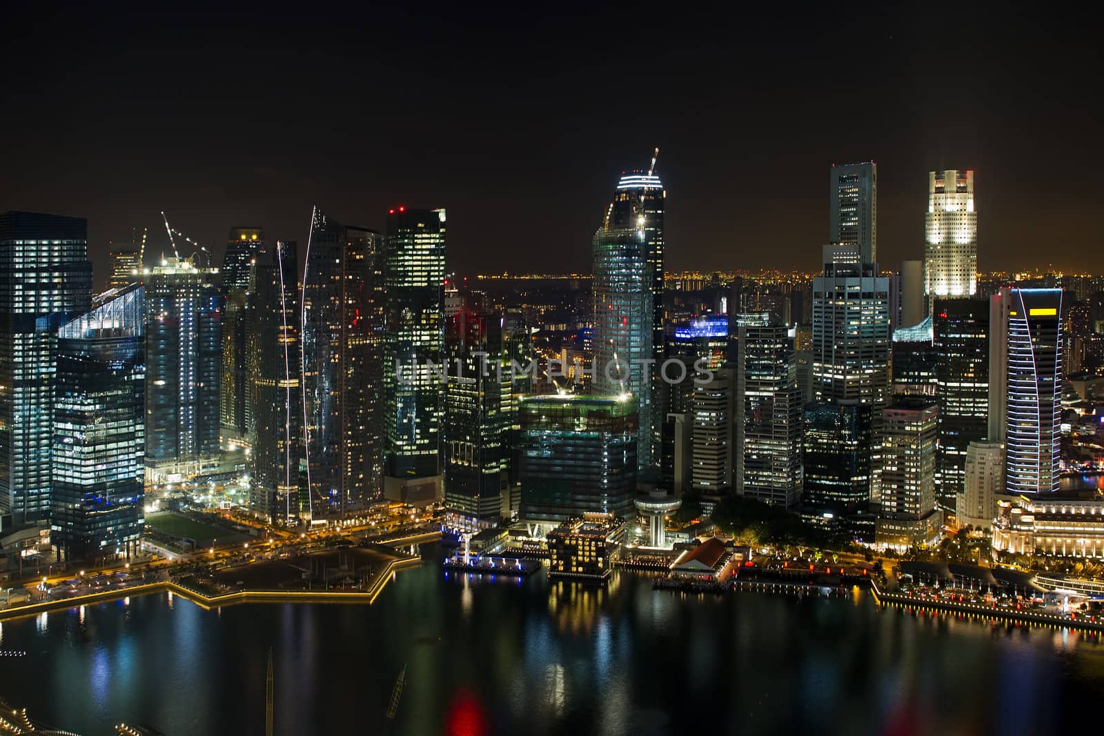 Singapore Central Business District Skyline by River at Night